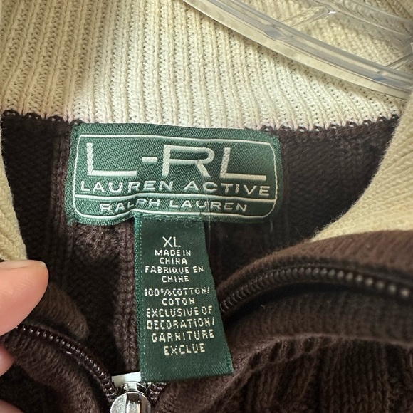 Vintage Ralph Lauren Brown Zip-Up Cable Knit Sweater - Picture 3 of 4